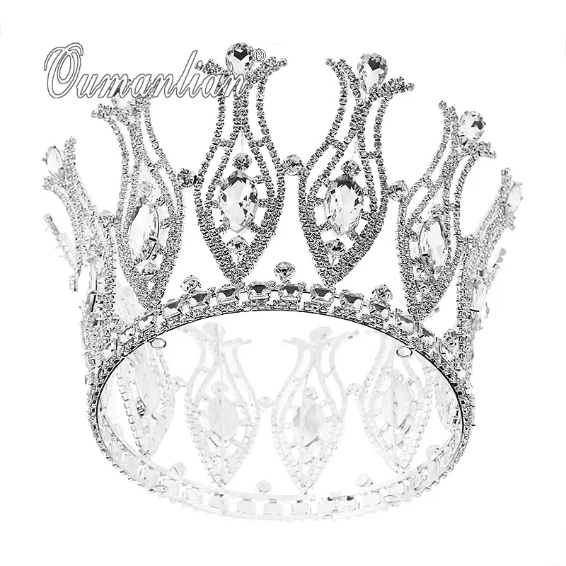 

New Luxury Vintage Crystal Big Wedding Crown Bridal Tiara Party Show Pageant Hair Accessories Full Rhinestone Claw chain E132