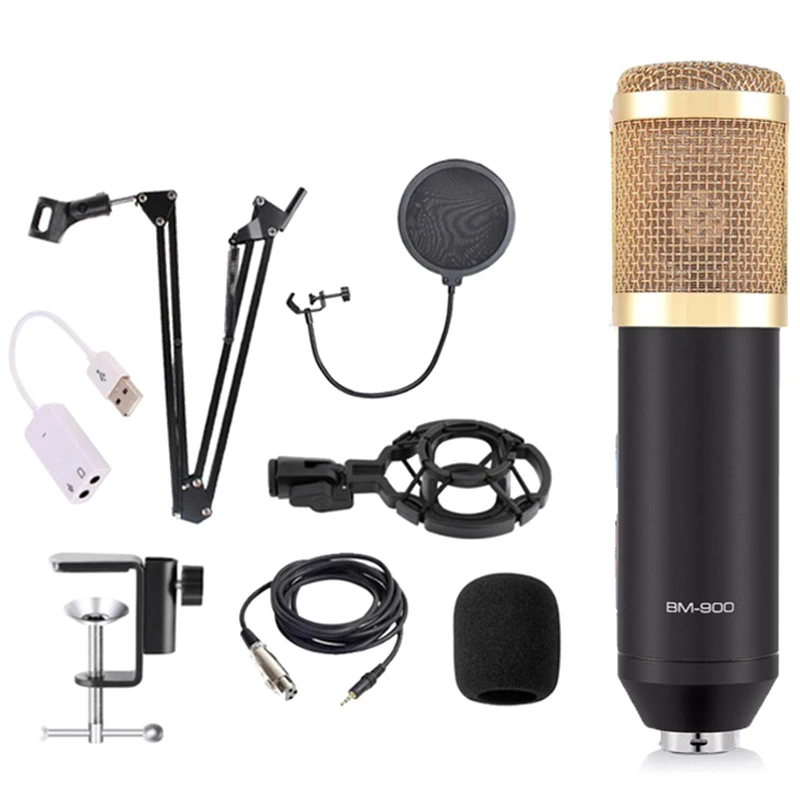 BM900 Condenser Microphone Professional Voice Recording for Phone PC Mic Kit Karaoke Sound Card | Электроника