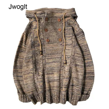 

Winter Streetwear Fashion Sweater Men Hooded Collar Mens Sweaters Button Pullover Men Knitwear Male Jumpers 4XL 5XL