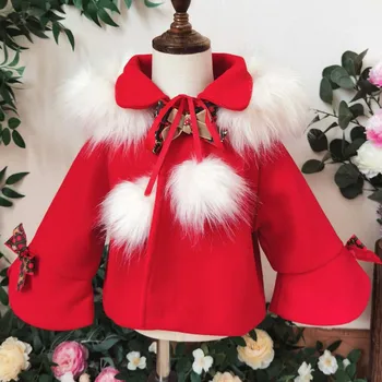 

Autumn Winter baby Girl Cloak woolen coat Princess Loose fur collar kids Coats Kids Christmas Tops