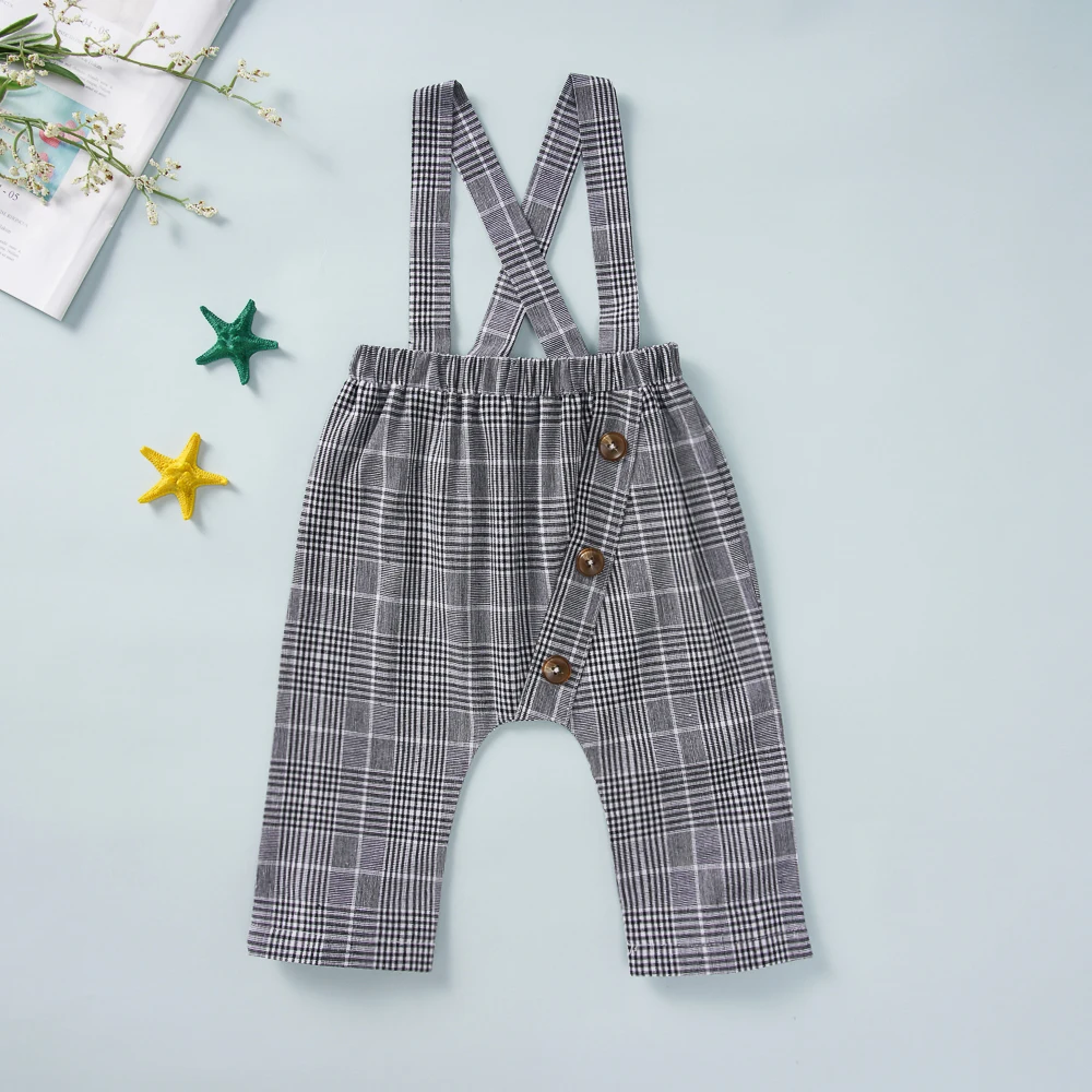 Newborn Baby Girl Boy Romper Long Sleeve Tops Plaid Bib Pants Overalls Set Cotton Outfits Autumn Clothes