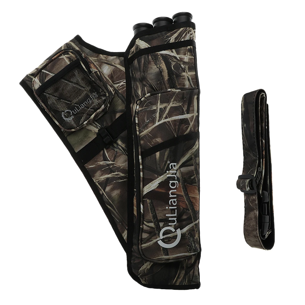 Premium Three-Tubes Archery Arrow Hip Quiver Holder Bag with Adjustable Belt Camo Red