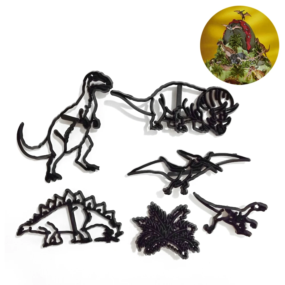 6Pcs/Set Dinosaur Cookie Cutter Plastic Animal And Tree Fondant Mold Baking Cake Decorating Tools | Дом и сад