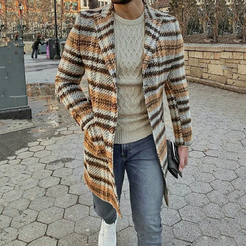 

Mens Office Business Coat Knitted Warm Trench Buttons Lapel Cardigan Outerwear