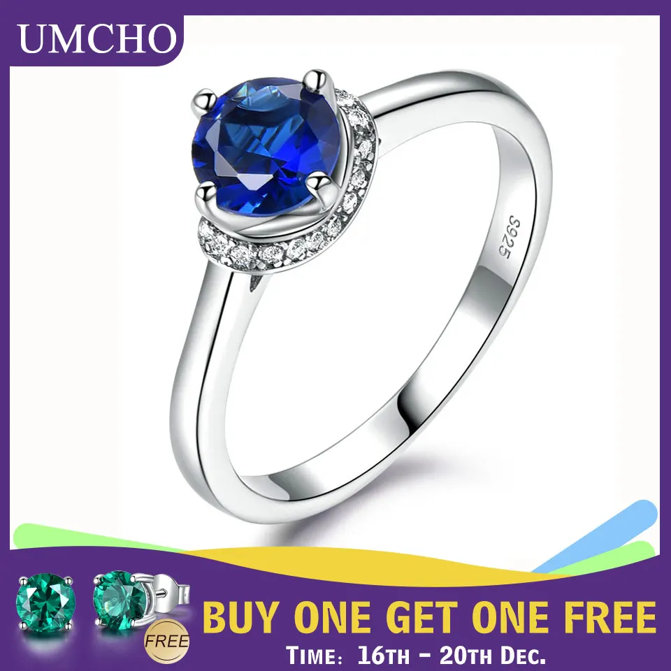 UMCHO, кольца с голубым Сапфиром И драгоценным камнем для женщин, из натуральной 925 пробы, серебряное кольцо Halo Promise, обручальное, свадебное, ювелирное изделие, подарок