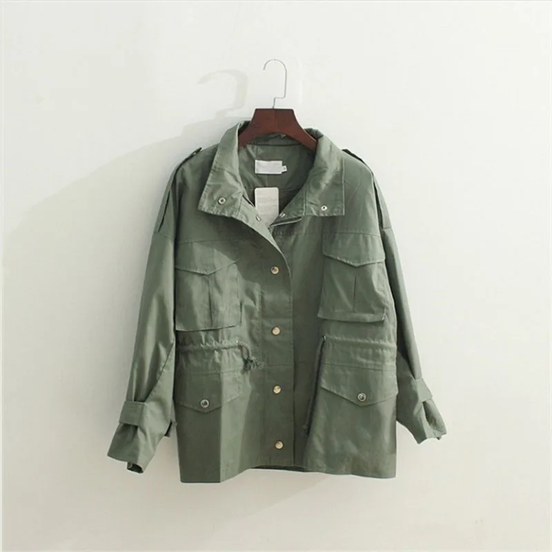 

Women Army Green Jacket Casual Military Style Fashion Korean Loose Jackets Coat Streetwear