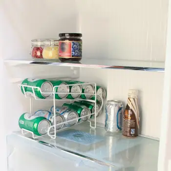 

Beverage Storage Refrigerator Shelf Beer Cola Cans Storage Rack 2-layer Finishing Shelf High Capacity Refrigerator Storage Tool