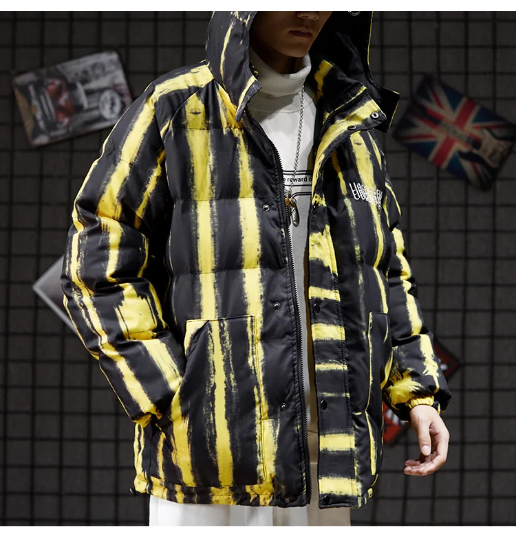 Дизайнерские теплые зимние куртки и пальто, мужские куртки-бомберы на молнии с полосатым принтом, свободные куртки в стиле хип-хоп, верхняя одежда