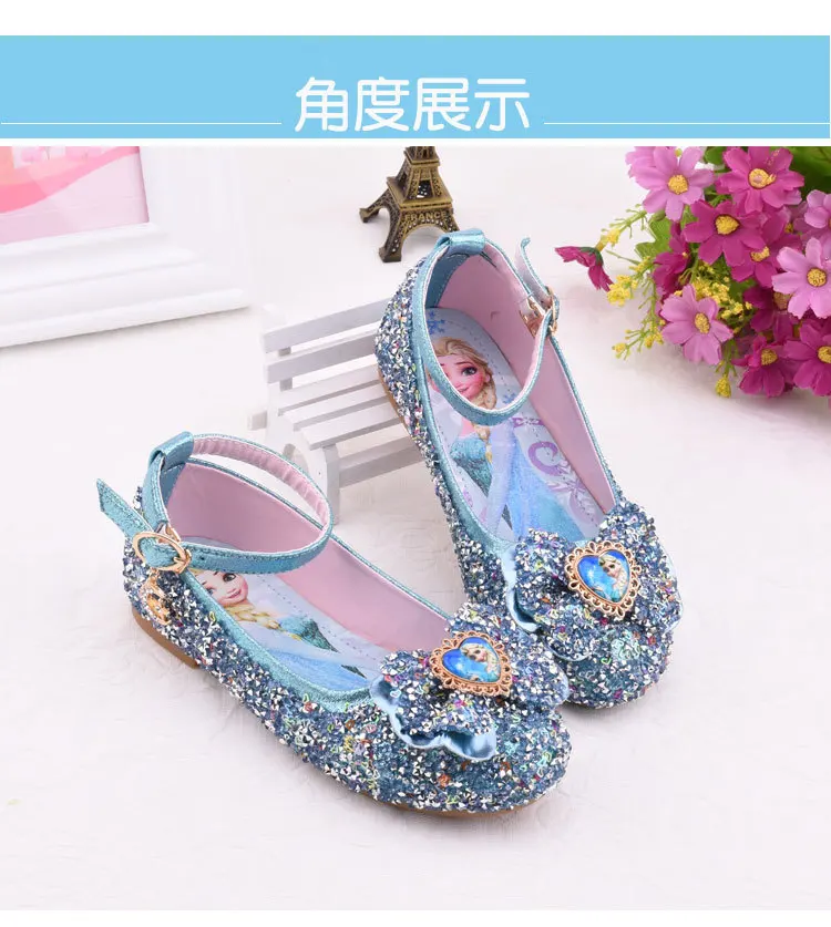 Наряды для маленьких принцесс туфельки Эльзы для девочек из блестящей кожи, на платформе, модная обувь с бантом вечерние свадебные плоские туфли, детская спортивная обувь