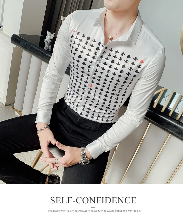 Новинка, мужская рубашка Camisa Masculina, осенняя мужская рубашка с индивидуальным принтом, рубашки с длинным рукавом для мужчин, роскошный смокинг для ночного клуба, Hombre
