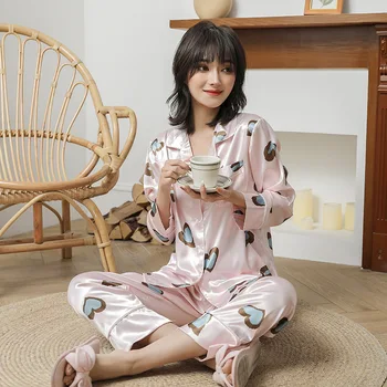

Fiklyc Ladies Spring Summer Pajamas Long Sleeve Long Pants Home Wear Cute Two Day Set