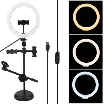 

photo light 10 Gears Adjustable Brightness Stepless Dimming LEDs Ring Table Fill Light Contain Double End Mobile Phone Clip