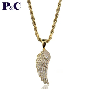 

Angel Wings Pendant Necklace Copper Gold/Silver Color Plated Iced Out Micro Paved CZ Women Jewelry HipHop mens chain