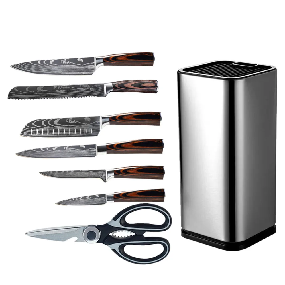 Kitchen Chef Set Knife Stainless Steel Knife Holder Santoku Utility Cut Cleaver Bread Paring