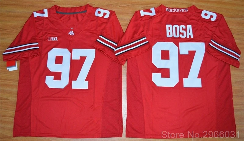 Красный Men's Ohio State Buckeyes Nick Bosa 97 College Jersey- Black White Red Stitched Size S-3XL Free Shipping - Цвет: Красный