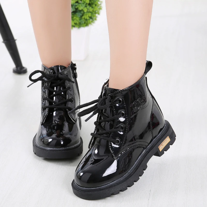 Children Shoes Boots Size 21-37 for Girl PU Leather Waterproof Winter Kids Snow Shoes Girls