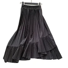 Женская длинная юбка, французская элегантная темпераментная юбка, Осень-зима, нестандартная плиссированная юбка, большие качели юбки с оборкой, Falda ML357