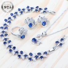 Новое Серебро 925 циркониевое свадебное Ювелирное Украшение наборы серьги женский синий камень костюмный дизайнерский браслет кулон ожерелье Набор подарочных коробок