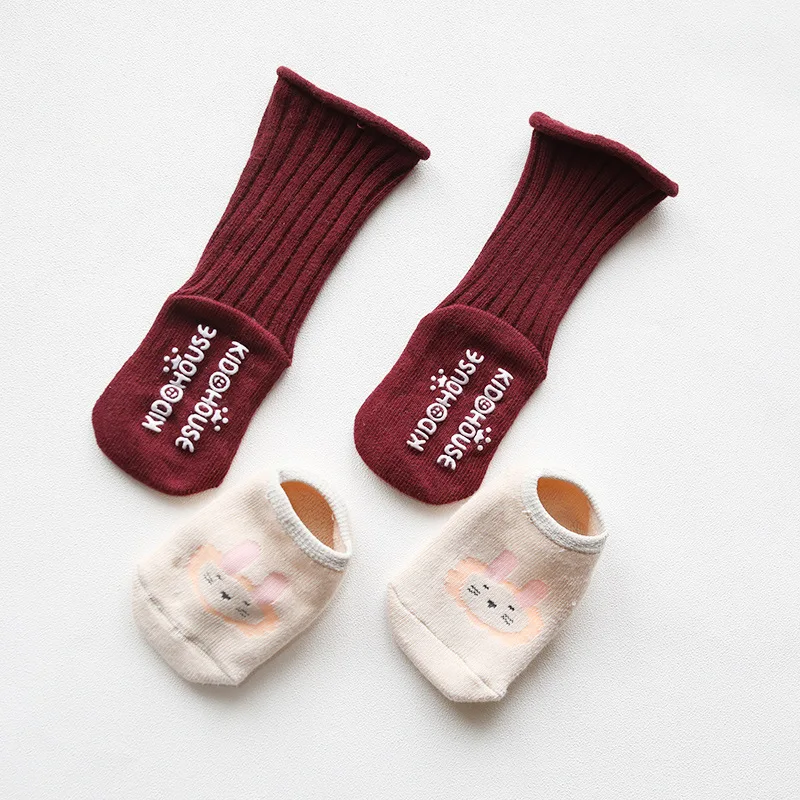 2 пары детских носков до колена носки для новорожденных хлопковые детские носки для мальчиков и девочек с рисунками из мультфильмов Нескользящие повседневные зимние детские гетры - Цвет: 4
