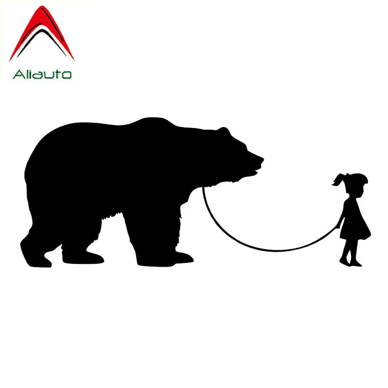 Aliauto Girl Walking A Bear Decorative Animal Car Stickers Vinyl Waterproof Reflective Creative Decal Black/Silver 17cm*7cm | Автомобили и