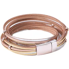 Мода дикая искусственная кожа Магнит пряжка двойной браслет Ретро Плетеный ремешок