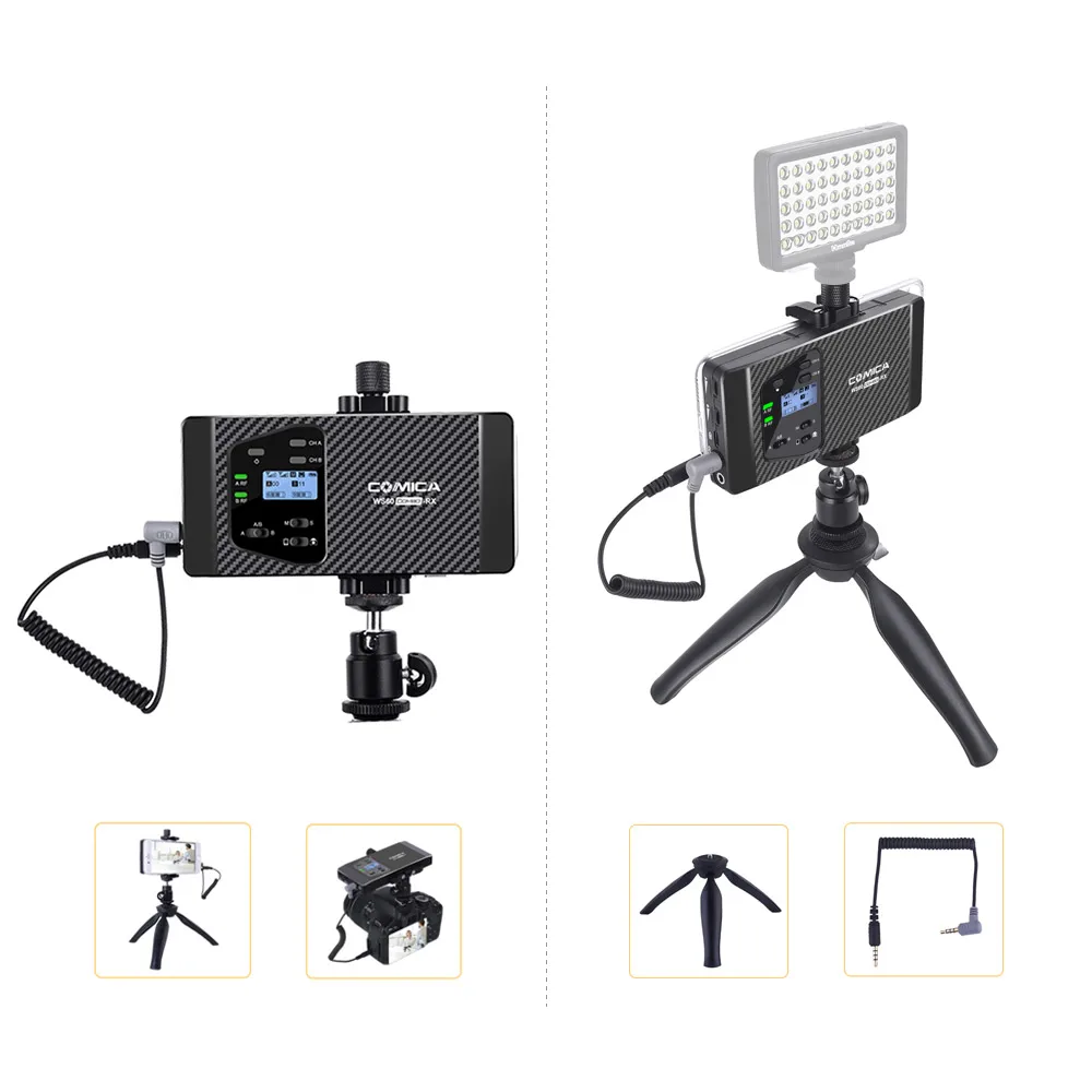 CoMica CVM-WS60 COMBO 1-Trigger-2 гибкий мини-беспроводной микрофон для смартфонов для камер держатель телефона с мини шаровой головкой