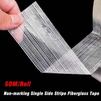 Cinta fuerte de fibra de vidrio de 50M, resistente a altas temperaturas, sin marcado, cinta de rayas de un solo lado, 5/10/15/20/25/30/35/40/45/50/60MM 1