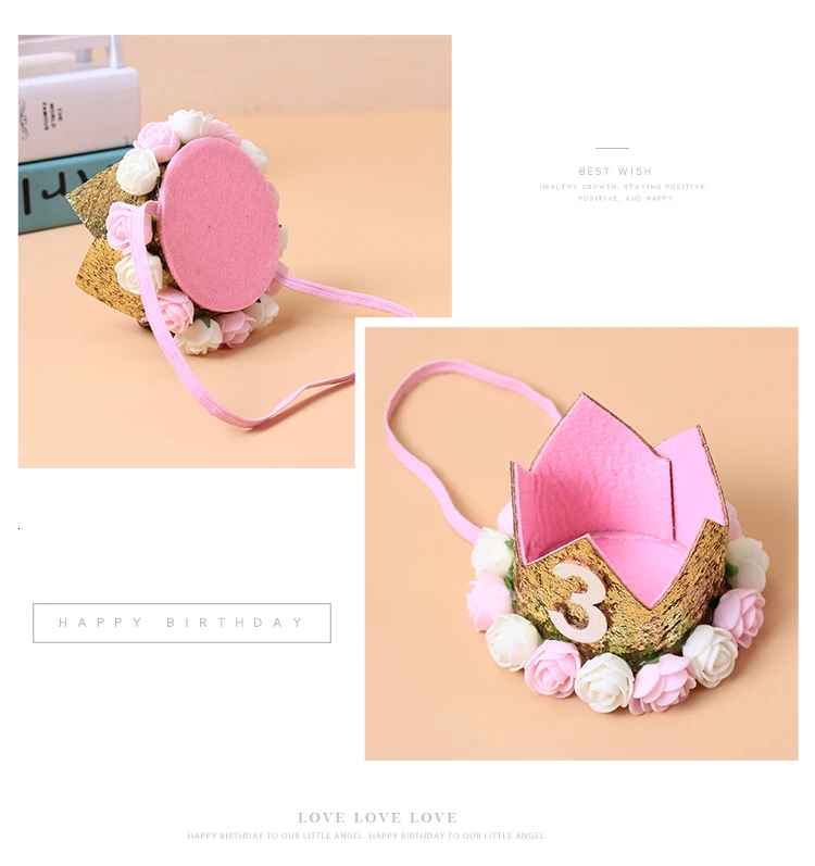 Baby Girl Boy One 1 2 3 4 5 6 7 8 9 years old hat crown headbands decoration For children birthday party decorations