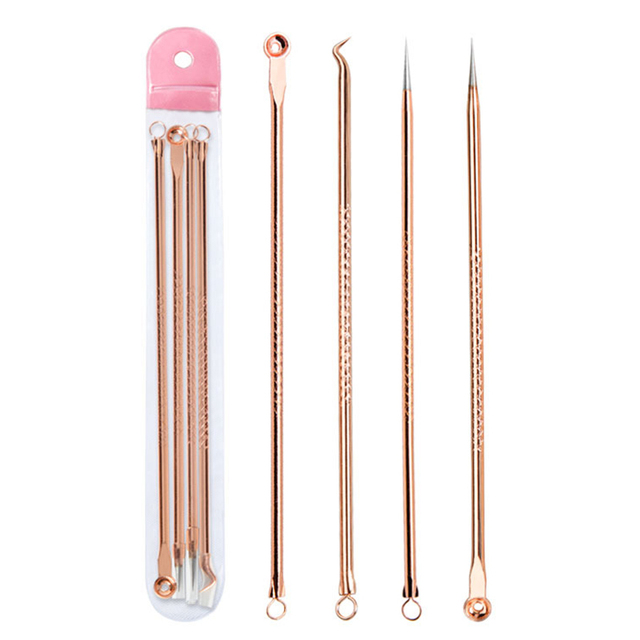 Gold 4pcs/set Blackhead Comedone Acne Pimple Belmish Extractor Vacuum Blackhead Remover Tool Spoon for Face Skin Care Tool