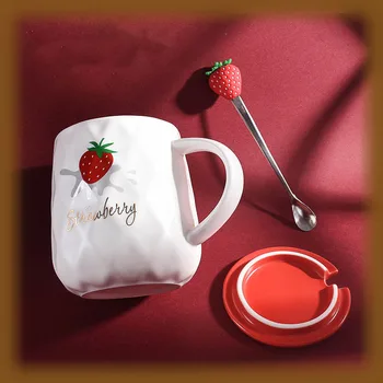 

Creative Cute Mug Female Student Korean Version of The Cup Ceramic with A Spoon Spoon Household Water Cup Lovers Cup Pair Coffee