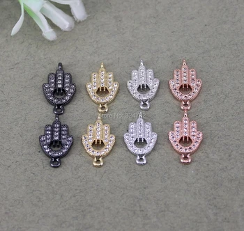 

10pcs Small Size Metal Copper Micro Pave CZ Hamsa Connector Beads in 4 colors,Cubic Zirconia Palm beads For Jewelry Making