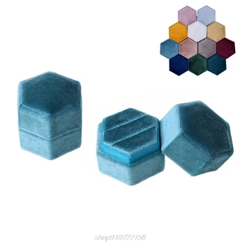 

Hexagon Velvet Ring Box Double Ring Display Holder with Detachable Lid Ring Box Holder for Wedding Ceremony N09 20 Dropship