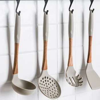 

6Pcs/Set New Silicone+Wood Cooking Tool Sets Kitchen Utensils Sets Cookware Soup Spoon Spatula Turner Strainer Kitchenware