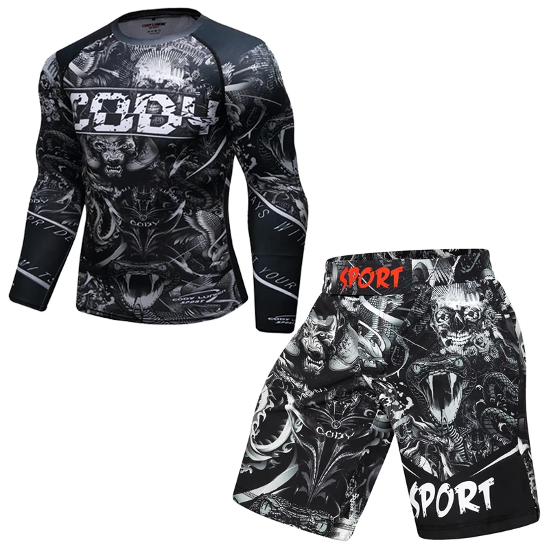 Boksen/набор компрессионных футболок с 3D орангутангом Afdrukken Rashguard Kickboksen Strakke футболки Broek Muay Thai MMA Fightwear