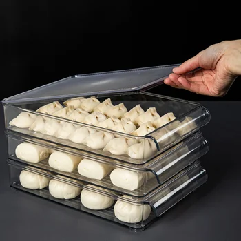 

PET Transparent Refrigerator Storage Box Household Dumplings Storage Rack Simple Steamed Bun Holder (Monolayer)