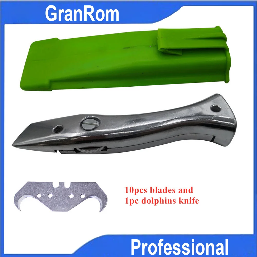 Дельфин ПВХ цинк-алюминиевый сплав ручка рулон нож для пола обои ковер режущий инструмент с 10 шт. лезвие