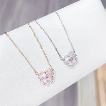 

2020 new micro-inlaid zircon peach heart necklace female four-leaf clover zircon clavicle chain fashion all-match jewelry