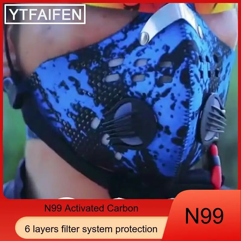 

Cycling Tactical Carbon Outdoor Mask Dustproof Anti Pollution Exhaust Gas PM2.5 with 2 Valves 2 N99 Filters for Running Sports