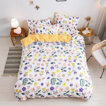 

Floral design bedding set new duvet cover flat bed sheet pillowcase 3 / 4pcs queen king full single home