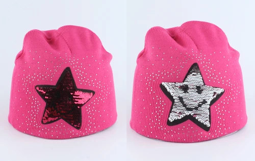 star rose red Для маленьких девочек Шапка Зимняя вязанная круглая Лыжная шапочка, с персонажами из мультфильмов для детей с блестками и бантиками зимние Кепки Детские теплые вязаные Стразы головные уборы Skullies Beanies - Цвет: star rose red