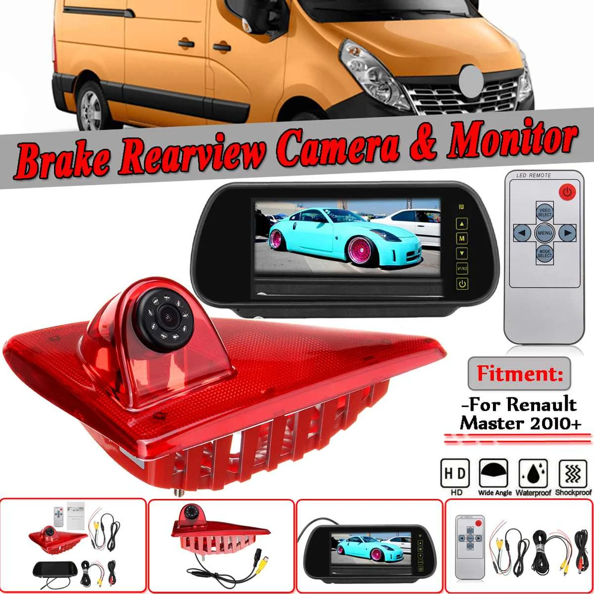 

Car Reverse Camera System LED IR Brake Light For Renault Master Rear View Reversing Parking Camera & 7 Inch Monitor Camera Kit