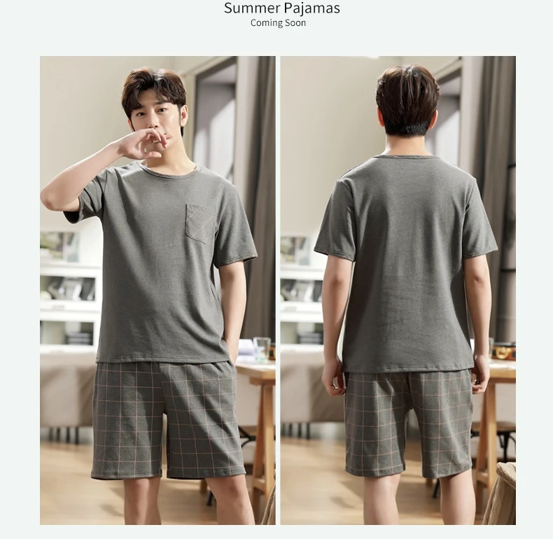 New O-Neck Full Cotton Mens Summer Short Sleeve Shorts Pajamas Set Big Size L-4XL Sleepwear Leisure Suits Nightwear Pijamas HDE cotton pajama pants