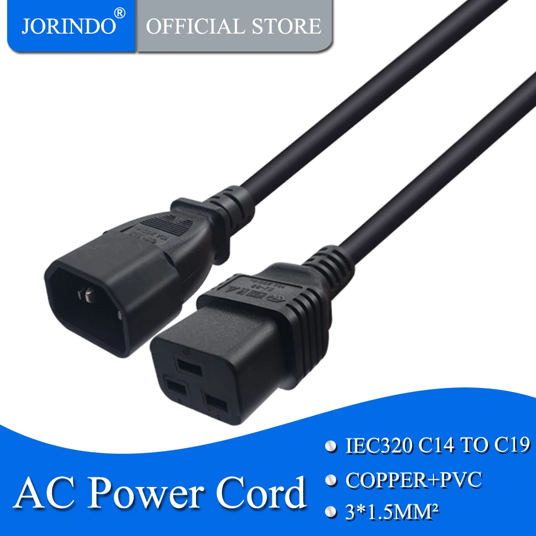 Jorinдо 1 8 м-4 м/футов-13 футов IEC320 C14 к C19 Удлинительный кабель питания 3 отверстия