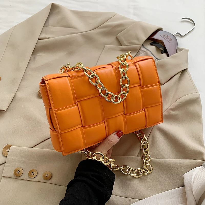 Bolso cruzado con solapa para mujer, bolsas de cuero de calidad con cadena gruesa, bolsas de mensajero de hombro femenino, 2020
