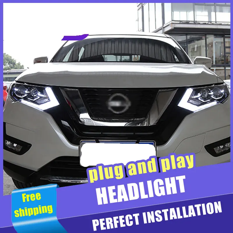  2PCS Car Style LED headlights for Nissan X-Trail 17-19 for X-Trail head lamp LED DRL Lens Double Be - 32843238618