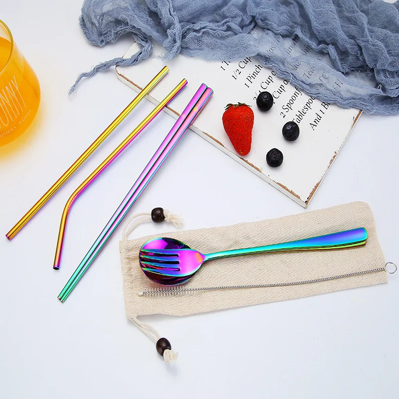 5 шт./компл. Нержавеющая сталь многоразовый набор посуды столовые приборы