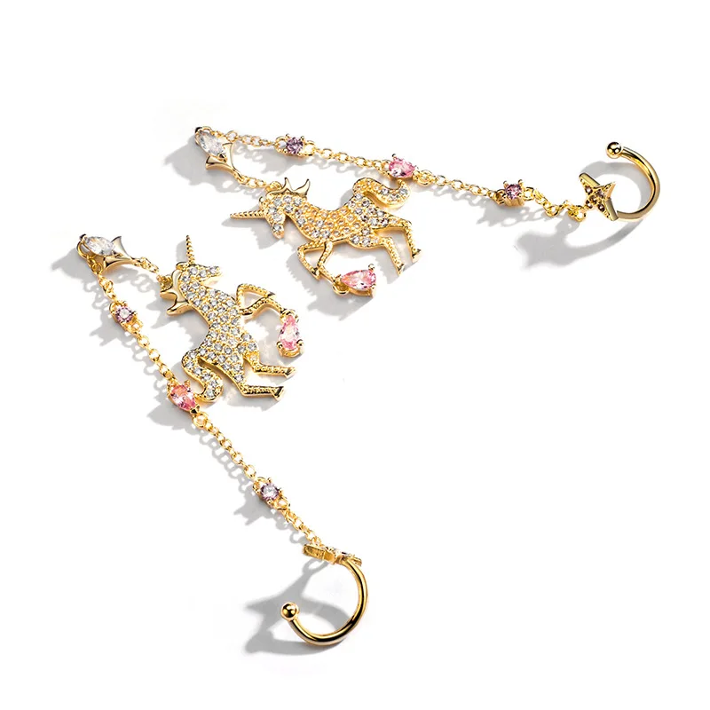 Женские длинные серьги с единорогом и лошадью корейские украшения изящные