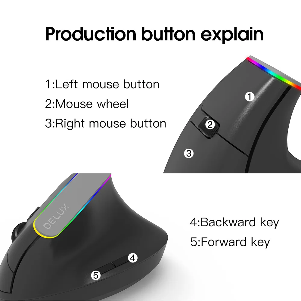 wired computer mouse Delux M618C Wireless Mouse Ergonomic 6D 1600 DPI Vertical Mause RGB Breathing Light Mice for PC Laptop Office Gift computer mouse wireless