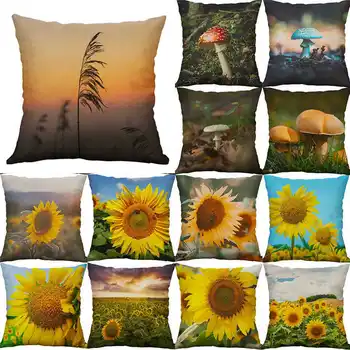 

Decoration Case Home Cushion Cover Sunflowers 18'' Cotton Linen Mushrooms Pillow