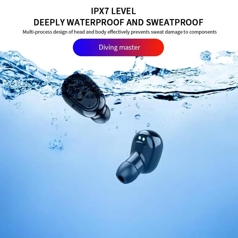 L21 Bluetooth Wireless Headphones LED Power Display IPX7 Waterproof Binaural HD Call Headset Auto Pairing Noise Reduction Earbud